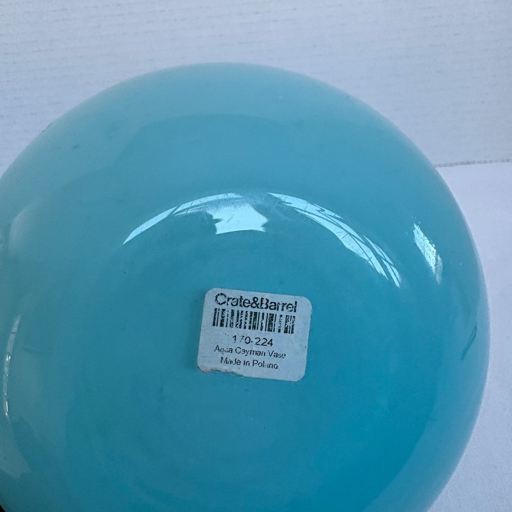 Crate Barrel Aqua Cayman Vase Blown Glass Mid Century Modern 170-224 - Picture 6 of 9